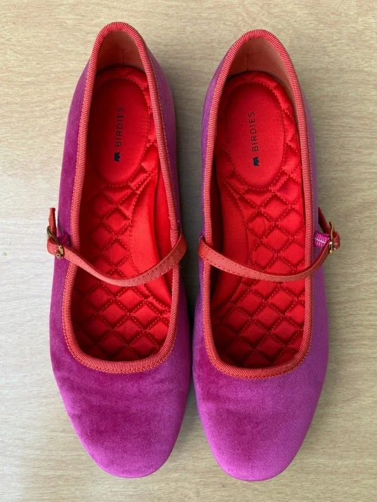Birdies Hummingbird Velvet Mary Jane Flats In Hot Pink & Orange Sz 8.5 - Picture 9 of 12